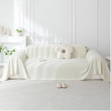 AMZTOP Stilingas paprastumas Didelio dydžio šenilinis sofos užvalkalas, kietas baltas, skalbiamas sofos užvalkalas, 1 dalis, neslystantis naminių gyvūnėlių baldų apsauginis užvalkalas, universalus sofos užvalkalas (XXL, 180.3 x 381)