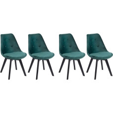 Happy Garden Nora Set of 4 Dining Chairs Green Velvet with Cushion Kitchen Chairs Padded Chairs Black Legs Solid Beech Wood
