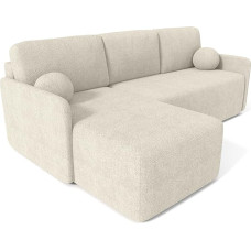 Kampinė sofa 212 x 92 x 142 cm su miego funkcija ir lovos dėže, L formos sofa-lova su daiktų laikymo vieta, MOS ištraukimo funkcija, bangų slopinimo funkcija, atlošas su pagalvėle, Bouclé audinys, sofa su lova