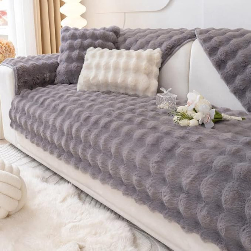 LUZBOSE Pliušinė sofos pagalvėlė Labai minkšta tiršta pliušinė pagalvėlė Neslystanti odinė sofos danga Sofos rankšluostis Sofos danga (90x180, pilka)