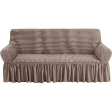 NICEEC Sofa Slipcover Coffee Sofa Cover 1 Piece Easy Fit Universal High Stretch Durable Furniture Protector with Skirt Country Style (3 Seater, Coffee)