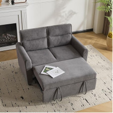 HAINEW 2 vietų sofa lova su miego funkcija, sulankstoma sofa lova su reguliuojamu atlošu, skirta svetainei, miegamajam (pilka)