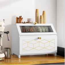 MROJISC Medinė duonos dėžė 2 pakopų duonos laikymo dėžė, balta duonos dėžė didelė su skaidriu langu duonos dėžutė virtuvės duonos dėžutė virtuvei, stalviršiui, maisto laikymui