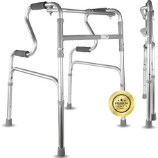 OrtoPrime Elderly Walker without Wheels with Step for Elderly Lightweight Walking Frame for Elderly People Aluminium Folding Walking Frame