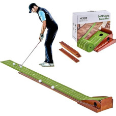 VEVOR Golf Putting Mat, Golf Mat with 1 Holes, Indoor Golf Practice Mat, Mini Golf Set with Automatic Ball Return, Alignment Guide, Wooden Base, Golf Training Equipment, Green, Home