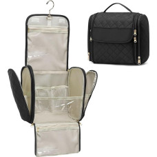 SUIKIHUM Make-up-Tasche für Damen, mit Haken zum Aufhängen, große tragbare Kapazität, Reise-Kulturbeutel, Organizer für Toilettenartikel und Kosmetik, Schwarz
