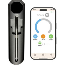 TFA Dostmann Smart BBQ 2 mėsos termometras belaidis, 100 m, 14.1517.01, grilio termometras, kepimo termometras, skirtas griliui rūkyklai, orkaitei, orkaitei, oro keptuvei, indaplovei, iki 300 °C, juodas