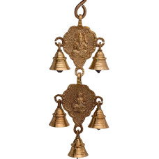 Purpledip žalvario antikvarinis apdaila Ganesha Lakshmi Bell Wall Hanging (10767)
