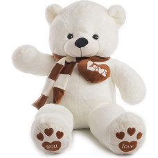 YunNasi Teddy Bear Large Giant Teddy Bear White 100 cm Plush Toy Cuddly Toy Teddy Bear with Heart and Scarf