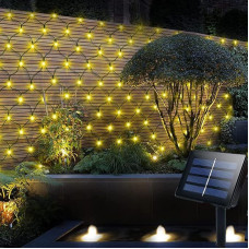 SUAVER Solar LED Light Net, Waterproof 200 LEDs Solar Fairy Lights, 3 x 2 m Outdoor Light Curtain, 8 Modes Net Mesh Decorative Light for Christmas, Garden, Party, Wedding, Bedroom (Warm White)