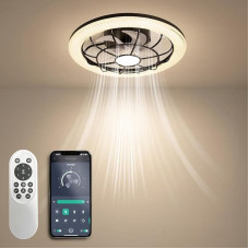 TOPBOS LED Ceiling Fan with Lighting, Ceiling Light with Fan and Remote Control, App 3 Colour Temperatures, 6 Speeds Ceiling Fan with Light [Energy Class E]