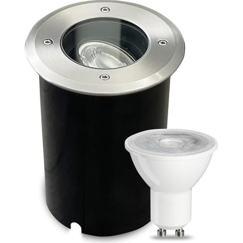 JNR nerūdijančio plieno įleidžiamas grindų prožektorius lauke, pasukamas IP67 230 V, vandeniui atsparus grindų apšvietimas lauke su LED GU10 5 W 3000 K šiltos baltos spalvos lempa, apvalus grindų prožektorius, pritaikytas sodui, takams