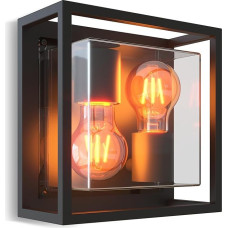 CALEX Bologna Wall Light for Outdoor and Indoor Use, 2 x E27 Sockets, Aluminium, Waterproof, Black