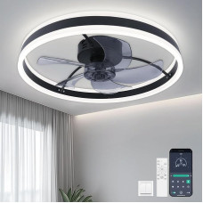 Oraymin Ceiling Light with Fan, Reversible LED Ceiling Fan with Remote Control and App Controllable, 3000 K - 6000 K Modern LED Lamp with Fan for Bedroom Living Room, 50 cm