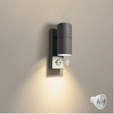 JNR nerūdijančio plieno LED lauko šviestuvas su PIR judesio jutikliu, IP54 vandeniui atsparus lauko šviestuvas su judesio jutikliu 230 V, lauko šviestuvas su 5 W GU10 3000 K šiltos baltos spalvos lempa, sieninis šviestuvas, antracito pilkos spalvos