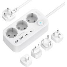 Travel Adapter Worldwide, Socket Adapter Travel Plug with 3 Compartments and 4 USB (2 USB C), Type A/C/G/I/M/D Travel Power Strip with 1.5 m for Japan, UK, Thailand, Australia, Europe, South Africa
