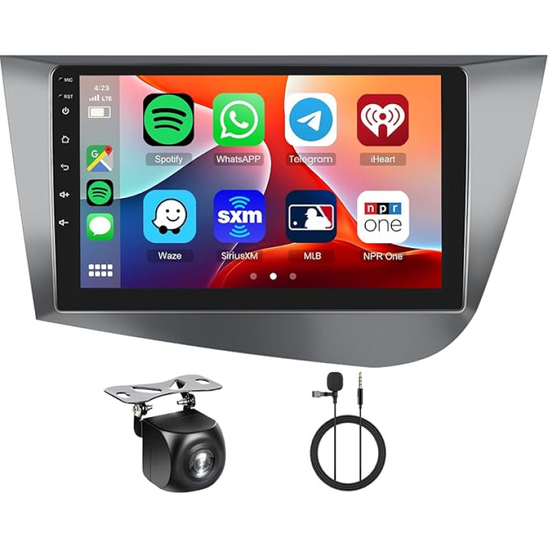 [6G + 128G] Hodozzy 8 branduolių Android automobilinis radijas Seat Leon 2 MK2 2005-2012 su Bluetooth Navi, 9 colių jutiklinio ekrano radijas su belaidžiu Carplay Android automobiliu, GPS WiFi USB DSP FM/RDS radijas + atbuline eiga