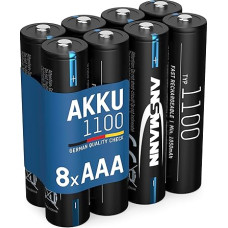 Ansmann AAA rechargeable micro AAA batteries, high capacity, ideal for high power requirements such as remote controlled vehicles, microphone, electronic instruments Pack of 8 Black