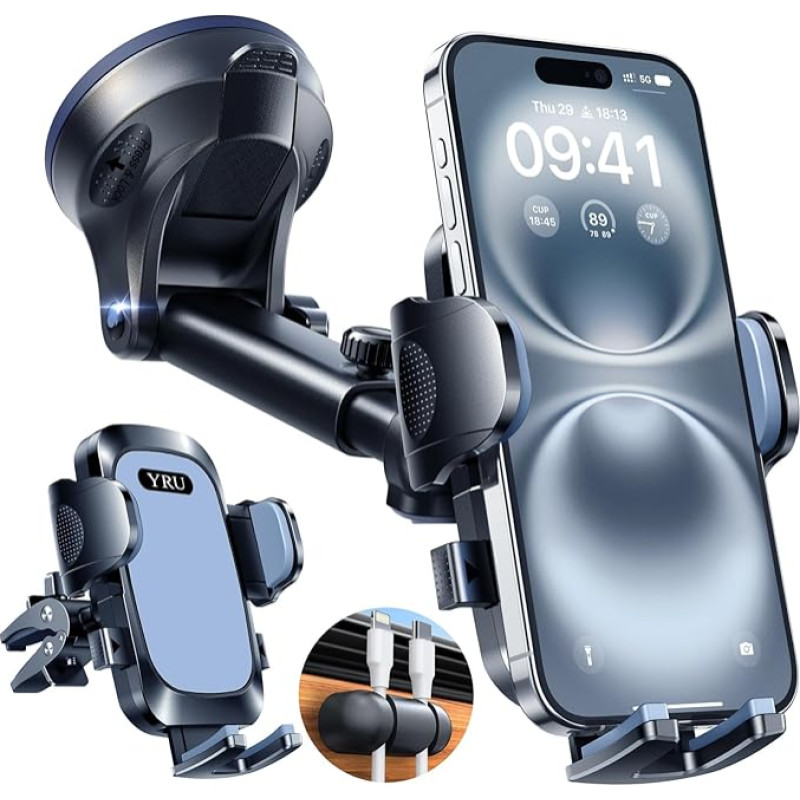 2025 m. karinė klasė: Mobiliojo telefono laikiklis automobilyje, stiprus siurbimo puodelis ir ventiliacijos klipas, mobiliojo telefono laikiklis automobilyje 360° pasukamas mobiliojo telefono laikiklis automobilyje ant prietaisų skydelio, skirtas iPhone/G