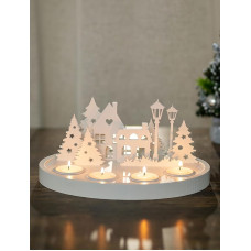 NUPTIO Advent Wreath Wooden Tea Lights Modern: Advent Arrangement Table Christmas Decoration Round Christmas Wreath Tea Light Holder Advent Decoration White Christmas Village House Candle Holder