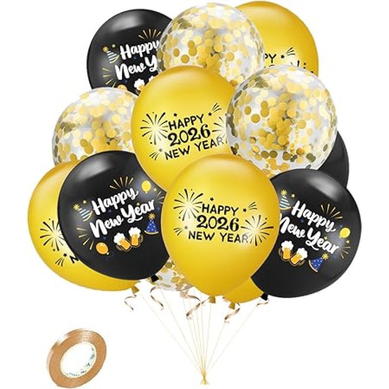 15 vnt Naujųjų metų išvakarių dekoracijos 2024 balionai Auksiniai juodi Laimingi Naujieji metai 2024 balionai Lateksiniai balionai Laimingi Naujieji metai Konfeti balionai 2024 Naujųjų metų išvakarių partijos dekoravimo reikmenys