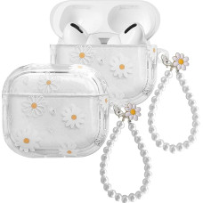 ECZOIL Cute Case Compatible with AirPods Pro 2nd/1st Generation, Cute Daisy Soft Transparent TPU Earphone Protective Case with White Daisy Keychain White