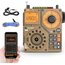 Raddy RF320 trumpųjų bangų radijas su programėlės valdymu, FM/AM/VHF/SW/AIR imtuvas su Bt/TF kortele, įkraunamas nešiojamas radijas su 3 metrų ilgio kabelio antena, ausinėmis, žibintuvėliu, SOS