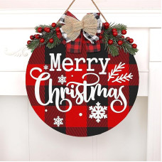 Weihnachtsgirlande, Weihnachtskranz Haustür,Tür Kranz Welcome für Weihnachten, Weihnachtsdeko zum Hängen,Türkranz Weihnachten Weihnachtsdeko Türkranz mit Reifen - Holz- 30cm