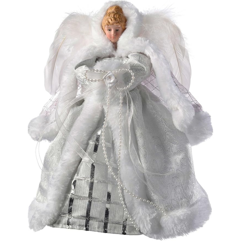 WeRChristmas Angelas Kalėdų eglutės papuošalas su plunksniniais sparnais, baltas/ sidabrinis, 25 cm