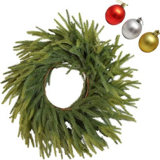 1 Stück Weihnachtskranz,Künstlicher Norfolk-Kiefernkranz 200cm,Grüner Tannenbaumkranz für Indoor-Weihnachtsmäntel, Esstische,Türen,Treppen,Weihnachtsdekorationen im Freien.mit 3 Weihnachtsbaulen (1)