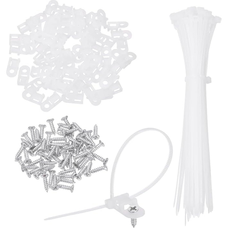 sourcing map 120 Stück 1,9 cm Kabelbinder-Sattelbefestigungen mit 15,2 cm Kabelbindern und M3-Blechschrauben, Draht-Organizer-Halterklemmen-Set, Weiß