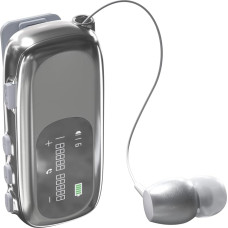 SUNSEATON Business Bluetooth Headset with Retractable Cable, Wireless Headset with Microphone, Wireless Lavalier Headphones with LCD Display, Bluetooth 5.4, Connect to 2 Phones (Silver)