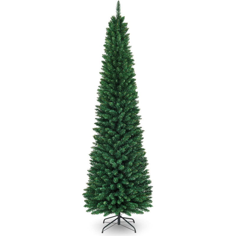 FANTASK Weihnachtsbaum künstlich, Bleistift Tannenbaum mit Metallständer, Christbaum PVC Nadeln, Grün Christbaum für Zuhause, Büro, Geschäfte und Hotels, Grün (240cm)