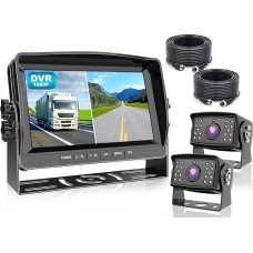 HD 1080P 9 Inch Wired Rear View Camera System Kit, 9 Inch DVR Dual Split Screen Monitor, IP69 Waterproof Reversing Camera, Loop Recording, Parking Lines