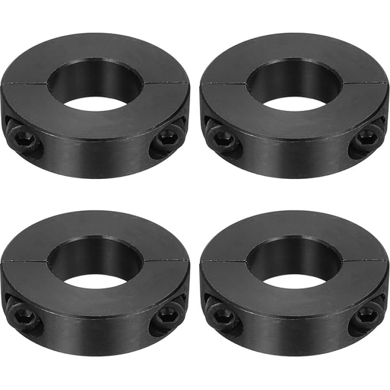 tiekimo žemėlapis 4 x doppelt geteilte Schaftmanschetten, 22 mm Bohrung, zweiteiliger Spannkragen, 45 mm Außendurchmesser, 12 mm Dicke, Karbonstahl, Schlosskragenklemme mit Stellschrauben (Schwarzoxid)