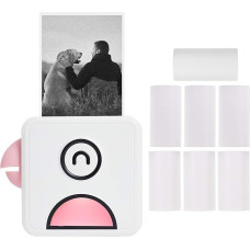 Bisofice Poooli Photo Printer for Smartphone, Mini Photo Printer with 7 Rolls of Thermal Paper, Mini Printer Wireless BT for Printing Receipt / Label / Sticker / Memo, Compatible with Android iOS