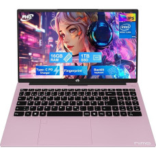 NIMO Rose Gold Laptop 15.6 Inch Full HD: 16GB RAM, 1TB SSD, Intel N100, WiFi Connectivity, USB-C 65W, Fingerprint, Illuminated Keyboard, Lightweight Computer for Work & Study