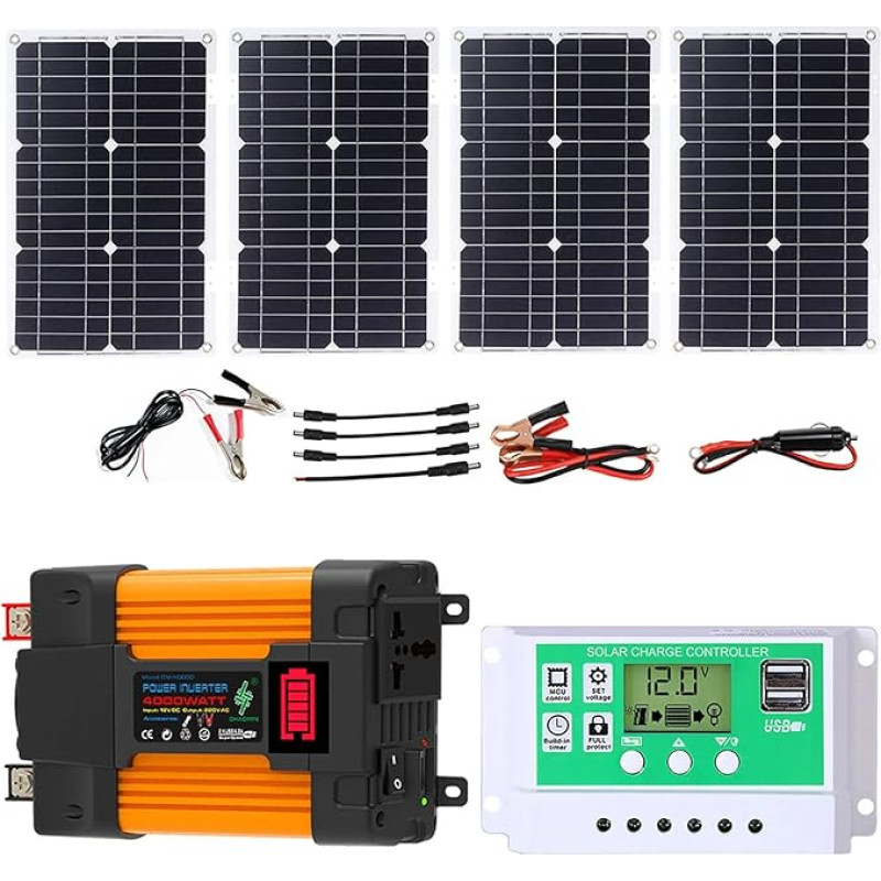 6000-W-Off-Grid-Solarwechselrichter-Kit mit faltbarem, wasserdichtem 100-W-Panel und 50-A-Controller for Wohnmobile, Camping und den Einsatz im Freien(4000w)