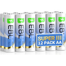 EBL ličio baterija AA 3700 mAh 1,5 V, 12 v pakuočių - AA ličio baterijos, didelės talpos neįkraunama AA baterija, skirta 