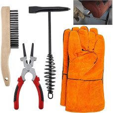 5 Stück 24,8 cm Kratzdrahtbürste 21,6 cm Schweißzange Schlackenentfernungswerkzeug mit Stahlfedergriff, Schweißhandschuhe, 300 g Schweißhammer, Schlackenentfernungswerkzeug-Sets