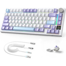 AJAZZ X ATTACKSHARK 75% X820Ultra Wireless Mechanical Keyboard & C01 Ultra Cable, 2.4G/BT/USB-C Wired, 80 Keys with TFT Colour Display and CNC Button, RGB, Hot-Swap, 4000 mAh White (Purple Switch)