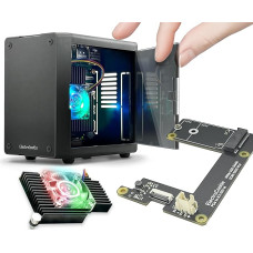 ElectroCookie Mini PC Case for Raspberry Pi 5 with M.2 NVMe SSD PCIe HAT and Active RGB Lighting Cooler (Black Case + M.2-HAT[ECR5 SSDS])