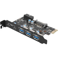 ASHATA 5 prievadų USB PCIe Express valdiklio kortelė USB 3.0/Type-C to PCI-E Expansion Card sąsajos kortelė Daugiafunkcinė 3 prievadų USB 3.0 + 2 prievadų C tipo PCI-E adapterio kortelė, skirta Windows XP/Vista/7/8