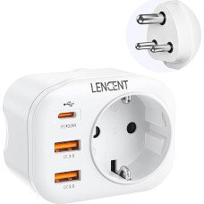 LENCENT Kelioninis adapteris Maitinimo adapteris IN Adapter Indija Vokietija kištukas su 2 USB QC3.0 + 1 C tipo PD prievadais, D tipo kelioninis kištukinis maitinimo adapteris Indijai, Nepalui