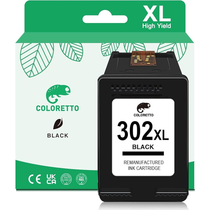 COLORETTO 302XL juoda, skirta HP Envy 4525 4520 OfficeJet 3831 5230 4658 DeskJet 3630 1110 2130 3639 (1 juoda), skirta HP 302 XL juodos spalvos kasetėms