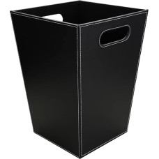 KINGFOM™ Classic Leather Trash Cans, Creative Waste Paper Basket, Storage Bin for Office, Home and High Class Hotel (Black- Tabby (Square))