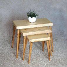 Massivholz 3-teiliges Nisttisch-Set - Rustikale handgefertigte Beistelltische aus Holz für Wohnzimmer, Couchtische & platzsparende Möbel