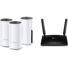 TP-Link Deco M4 Mesh WLAN Set (3 Pack), AC1200 Dual Band Router & Repeater (Range up to 370 m², 6 x Gigabit Ports) White & TL-MR6400 WLAN Cat4 + N300 Mbps 4G LTE Router, Black, Version 5