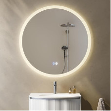 HOROW Round Bathroom Mirror with Lighting, 80 cm LED Mirror, Cool White, Warm White, Natural Light Mirror, Dimmable, Anti-Fog without Frame, Wall Mirror, IP44 Energy Saving