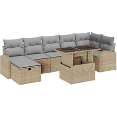 Rantry 8-teiliges Garten Sofa Set mit Kissen Beige Poly Rattan Gartenlounge Modelis3359767